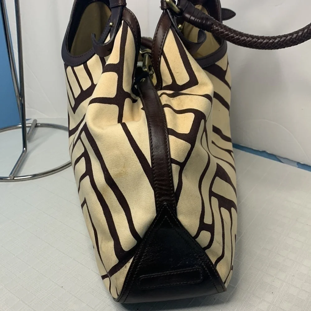 Cole Haan GENEVIEVE Triangle Leather & Woven Canvas Tote